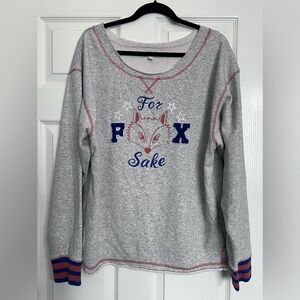 Attic Salt Women’s Gray Crewneck Sweat Shirt Pullover For Fox Sake Raw Hem Sz LG